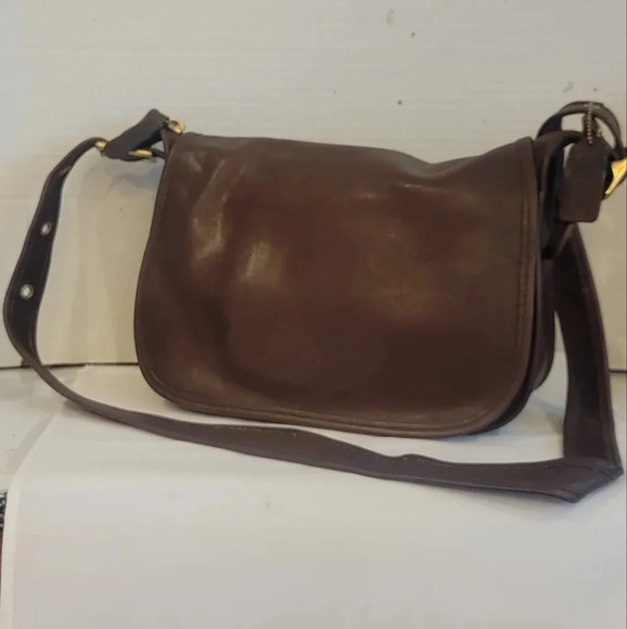 VINTAGE COACH CHOCOLATE BROWN LEATHER CROSSBODY HANDBAG PURSE - Picture 1 of 7
